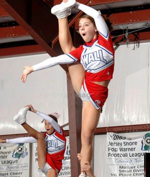 Teens cheerleaders during training